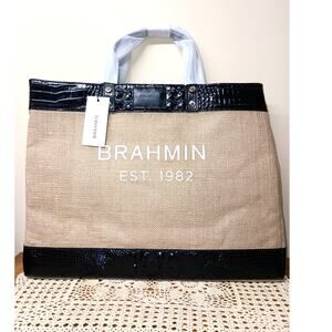 New With Tags Brahmin Sold Out Black Burlap Meredith Tote